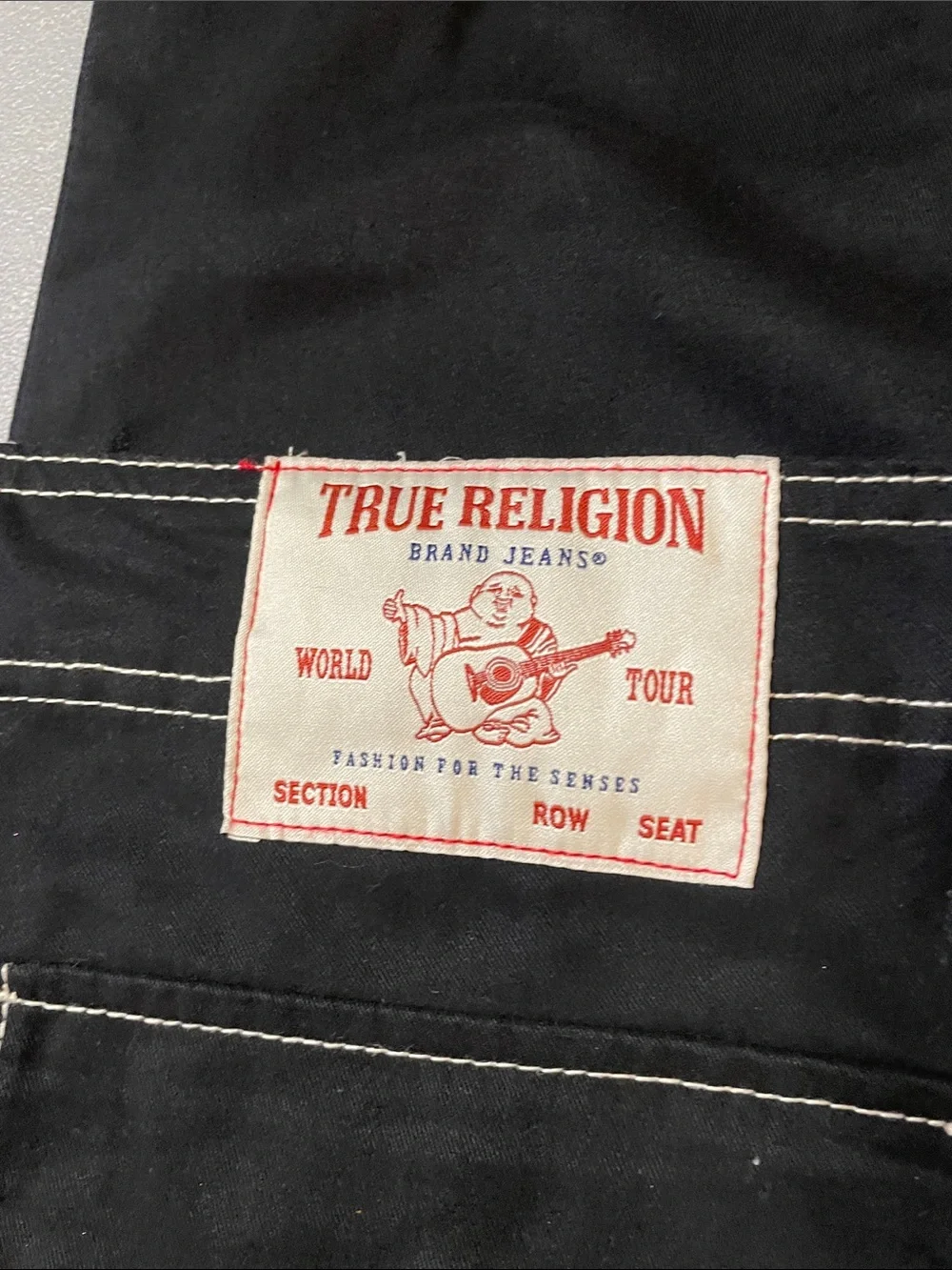 True Religion Black Cargo Pants with White Contrast Stitching